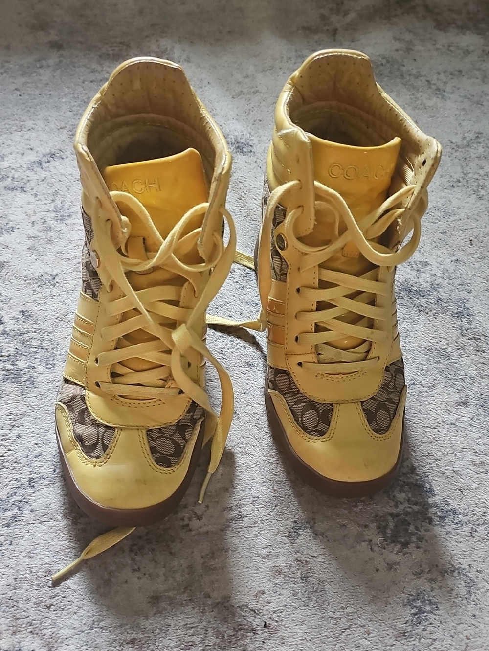 Coach Yellow Signature High-Top Sneakers with Monogram Panels
